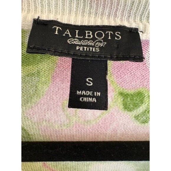 Talbots Green Pink Floral Print Button Down Cardigan Sweater Petite Small - Picture 7 of 8